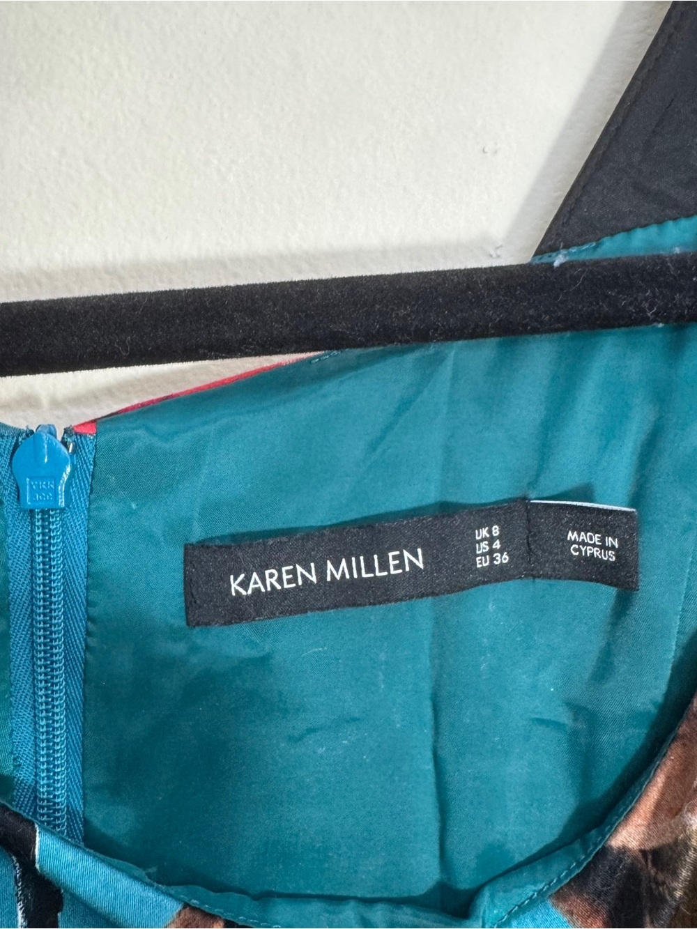 Karen Millen Teal Floral Off-Shoulder Midi Dress with Pink Accents - Picture 4 of 7
